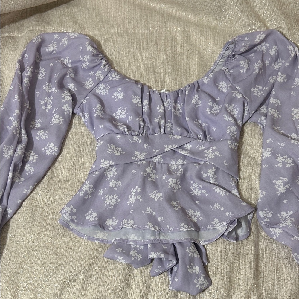 Altar'd State Lavender Floral Wrap Peplum Blouse